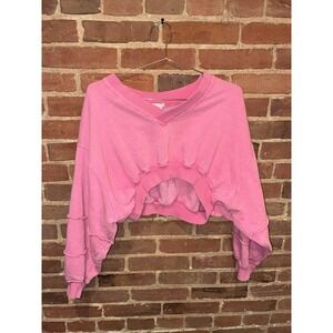 Urban Outfitters Pink V-Neck Cropped Sweatshirt Medium